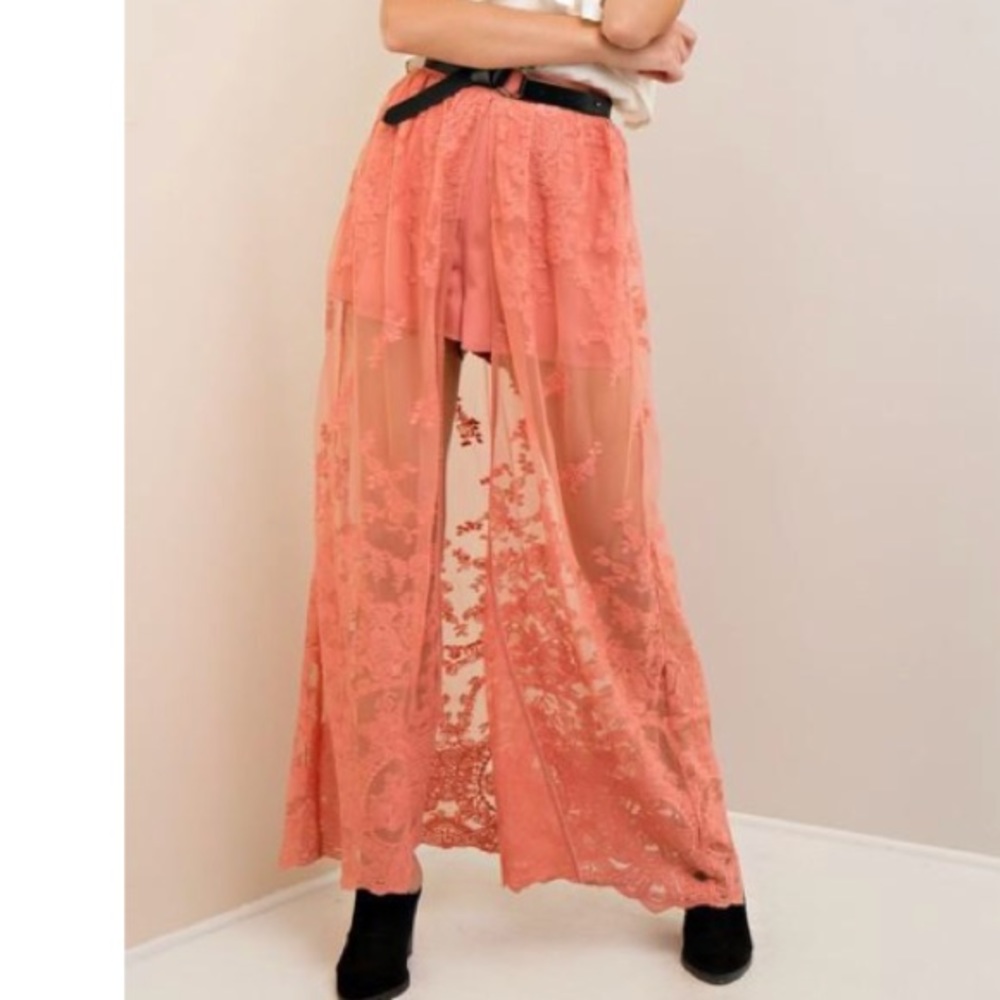 Entro Pink Asymmetrical Maxi Skirt with Slit - Picture 1 of 7
